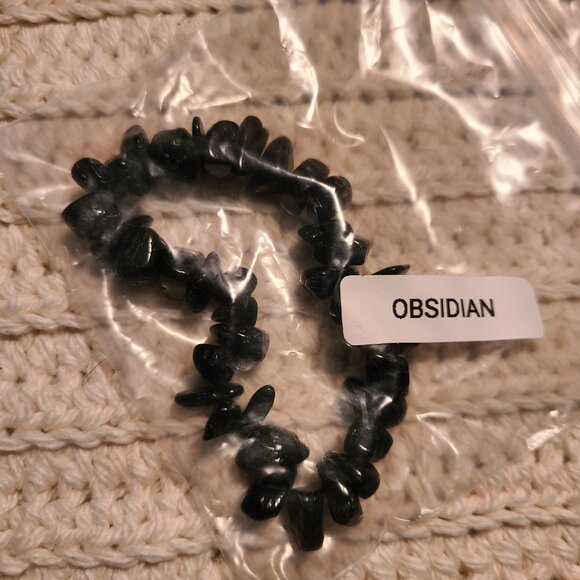 Obsidian Chip Bracelet | Natural Black Gemstone Stretch Boho Healing Jewelry - Picture 5 of 5